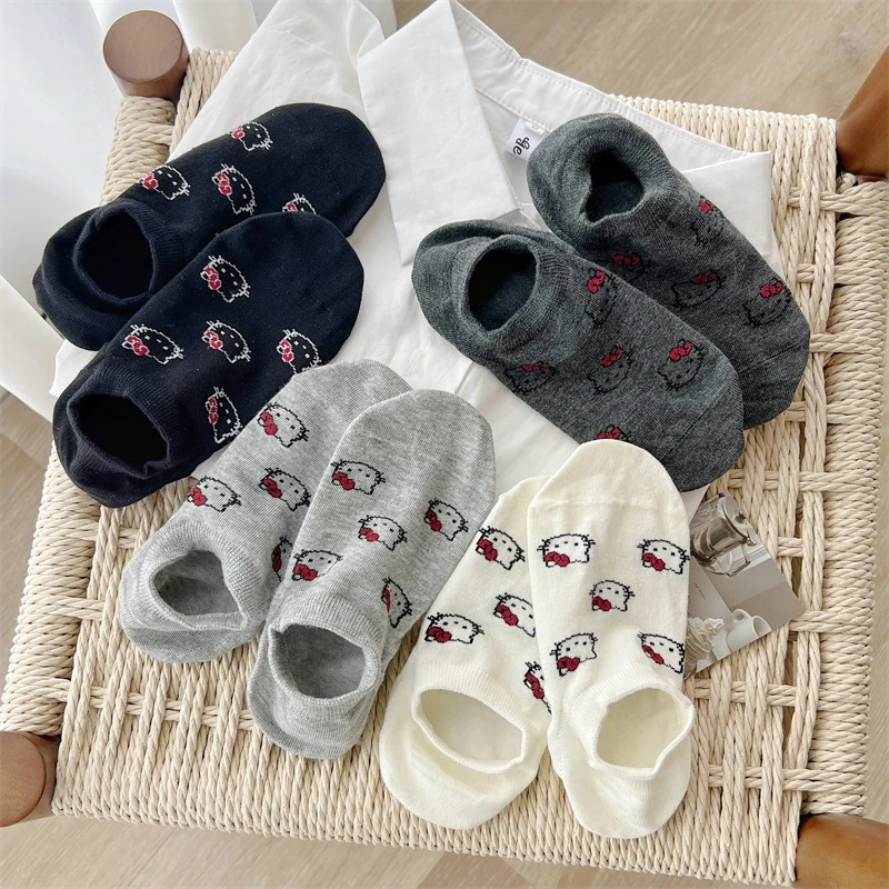 卡通动物提花女袜棉质隐形不滑跟百搭春夏秋季日系可爱浅口袜子