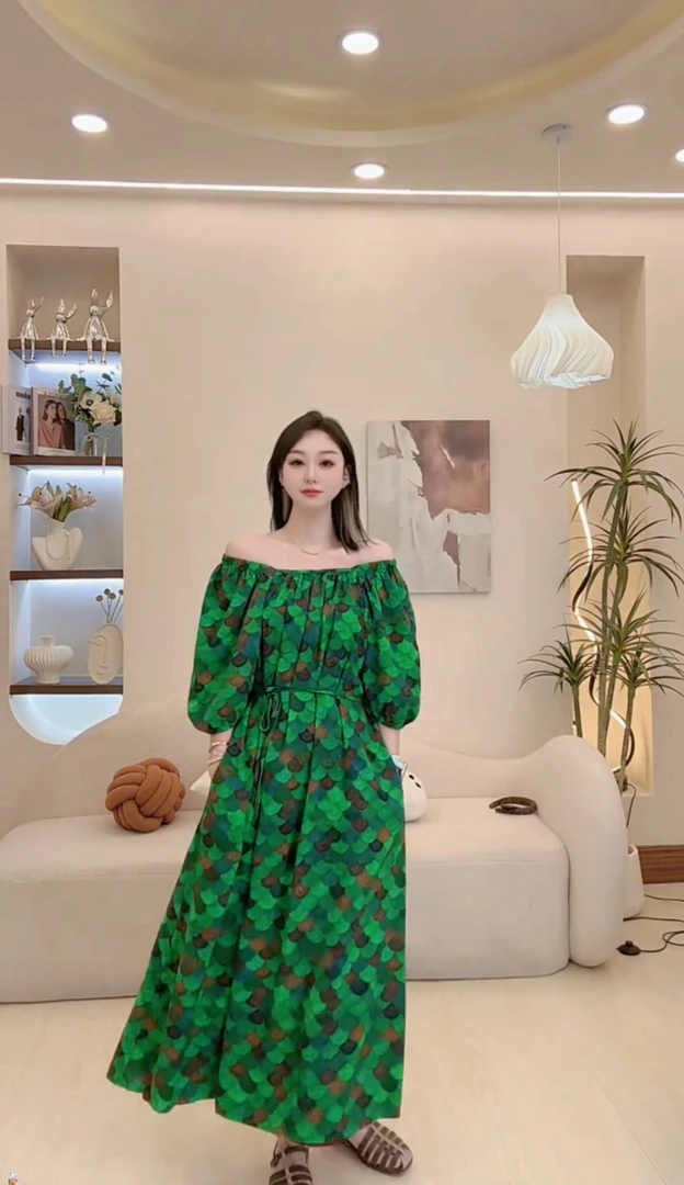 【芩思羽】夏季必备棉绸宽松显瘦一字肩高级感碎花连衣裙穿到200斤