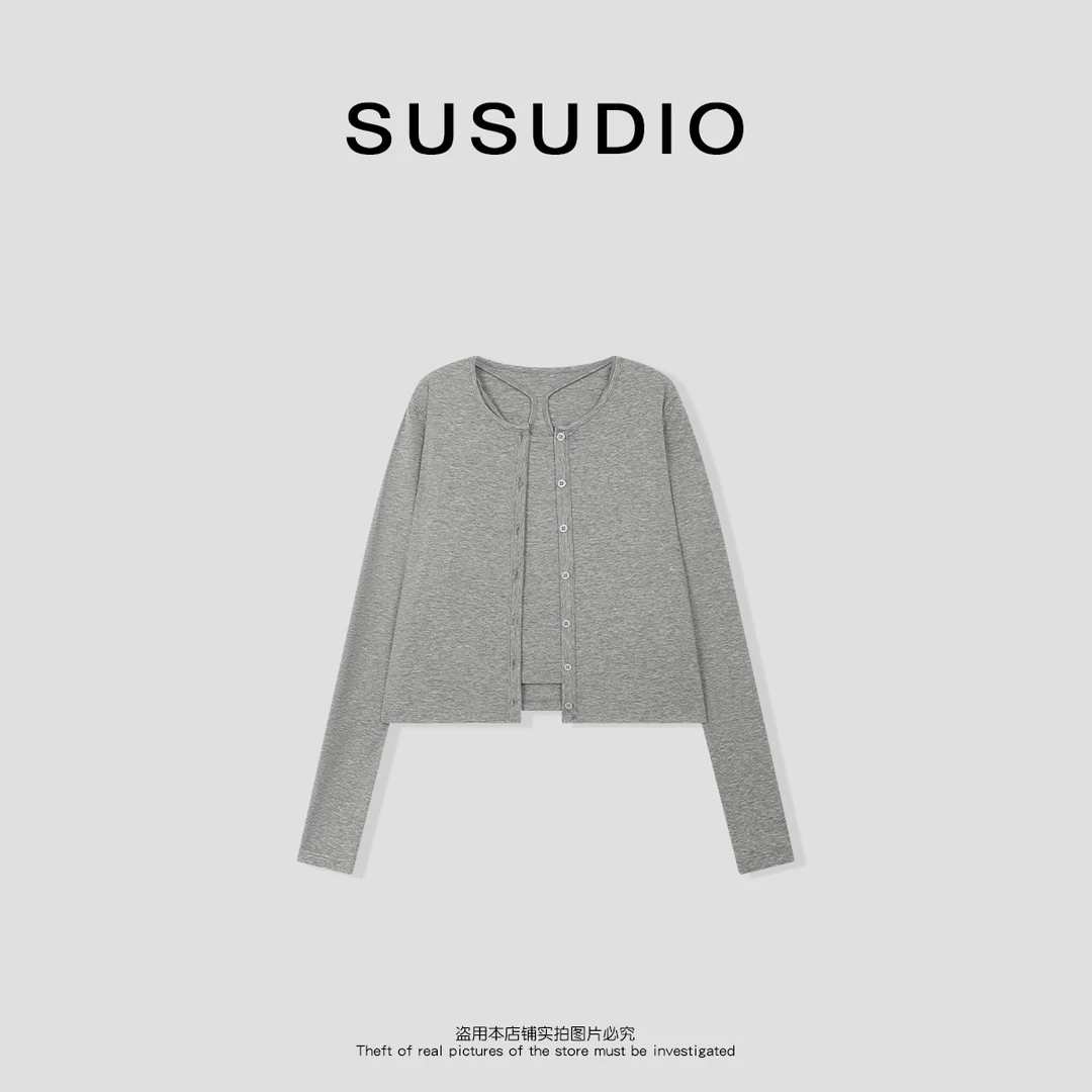 SUSUDIO 极简风工字无袖背心+圆领长袖防晒开衫套装 30069