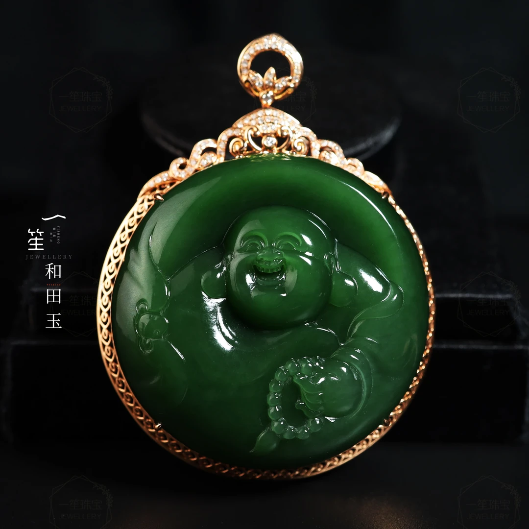 【一笙 · 臻藏】天然和田玉典藏级俄7佛公吊坠18k金整体74*57*17.5
