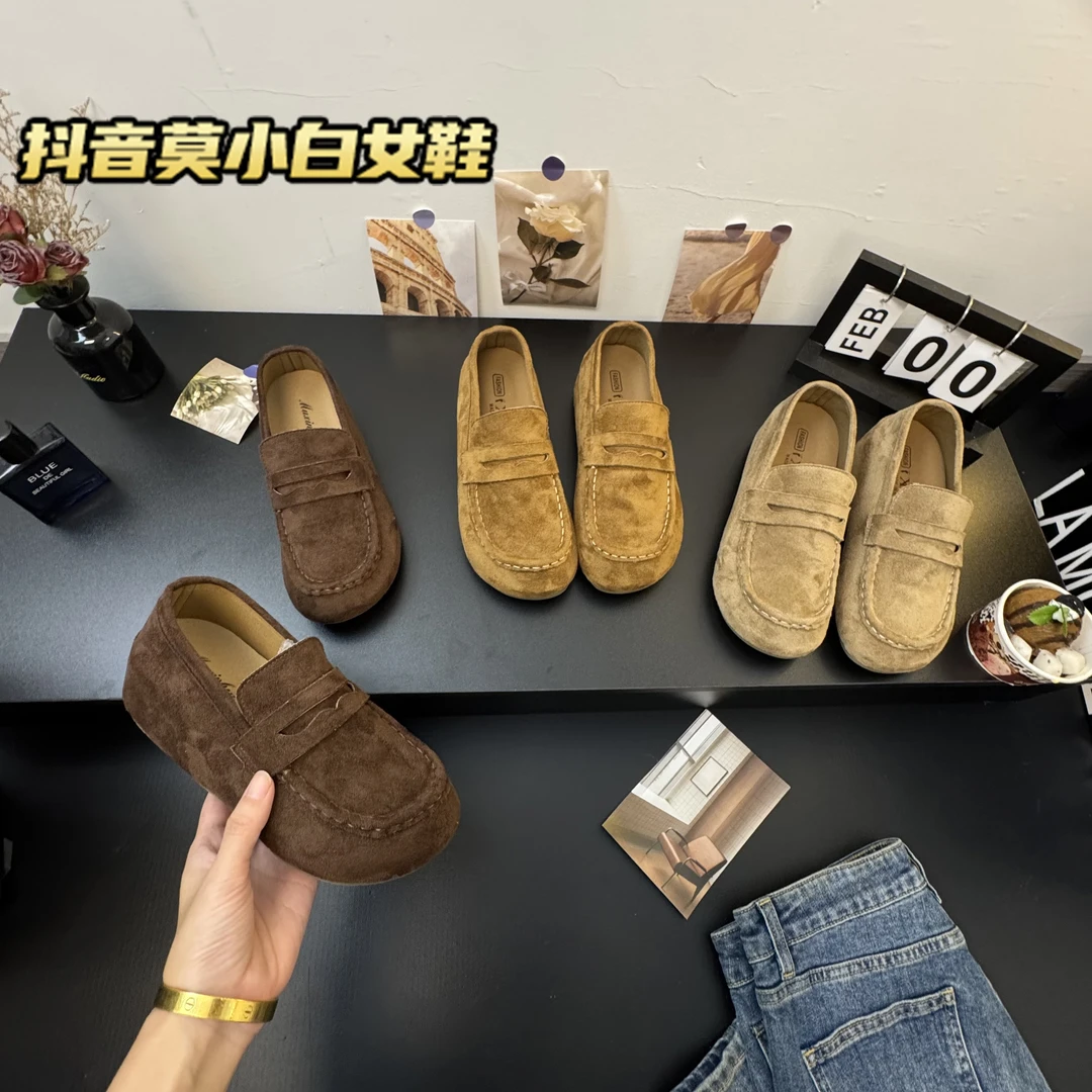 【莫小白】增高勃肯鞋全包女内增高休闲百搭厚底鞋一脚蹬单鞋豆豆鞋