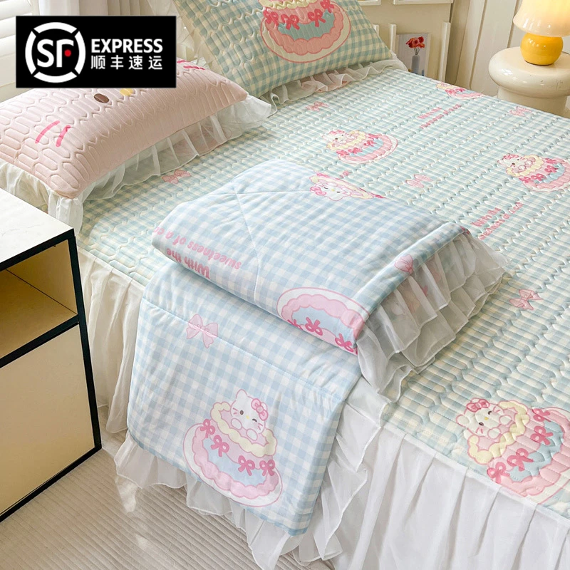 猫咪日记少女心猫咪床裙款凉感丝单夏被乳胶凉席学生可水洗折叠