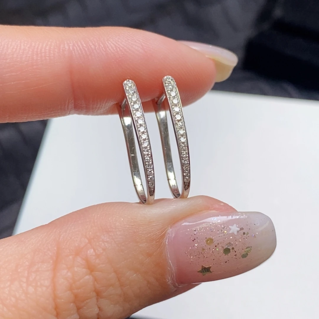 18K金镶嵌钻石耳饰渐变单排耳扣（可搭方糖、甜甜圈、双环）