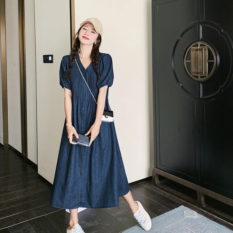 今年流行爆款夏日绝美五一出游出片穿搭巨好看大方得体牛仔连衣裙