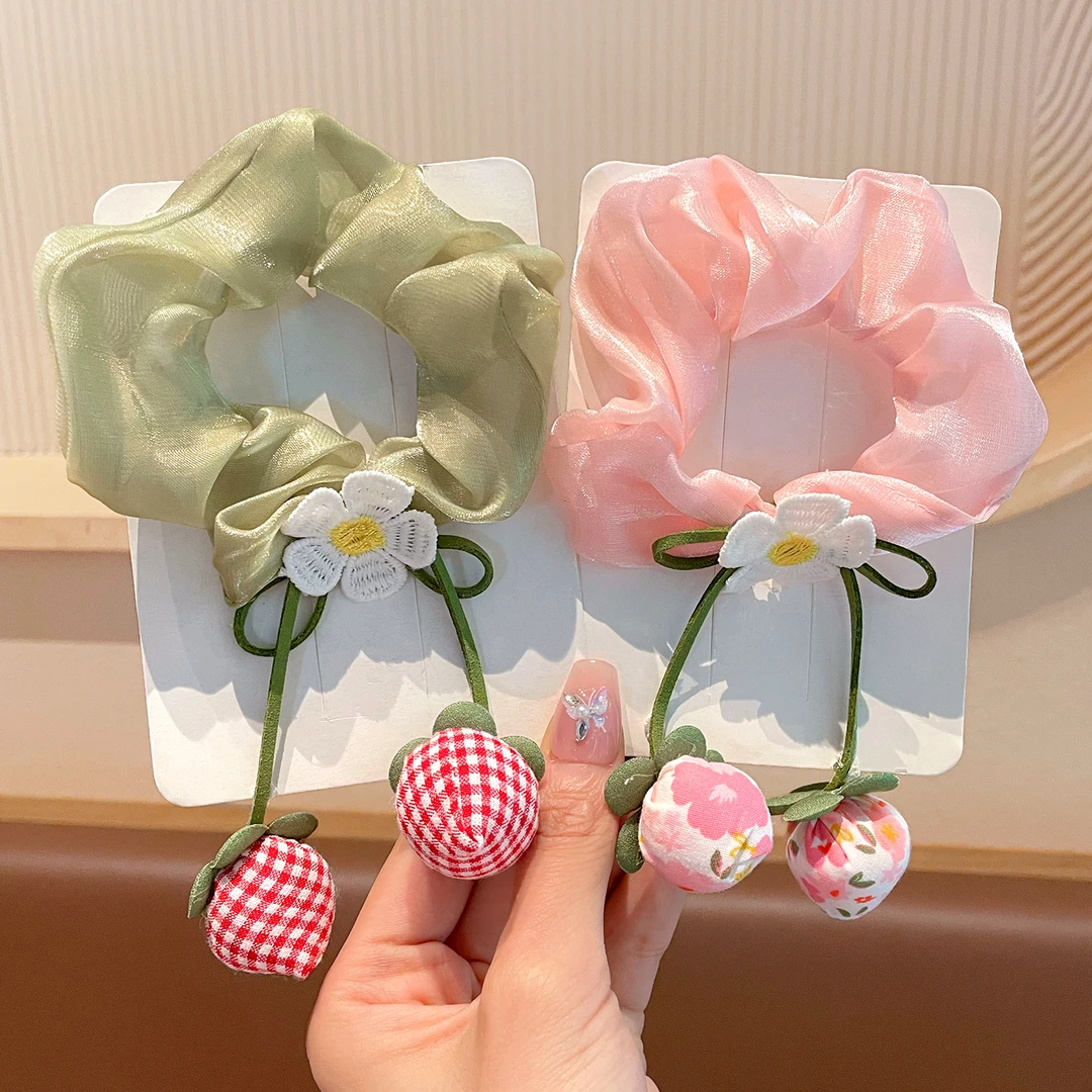 儿童草莓花朵头绳蝴蝶结大肠发圈女童马尾发绳不伤发宝宝甜美发饰