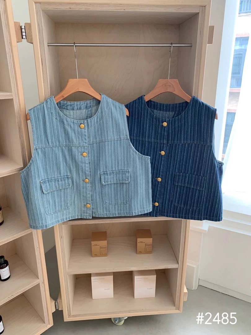 【复古开叉】  小香风洋气重工无袖牛仔外套简约气质款马甲2485