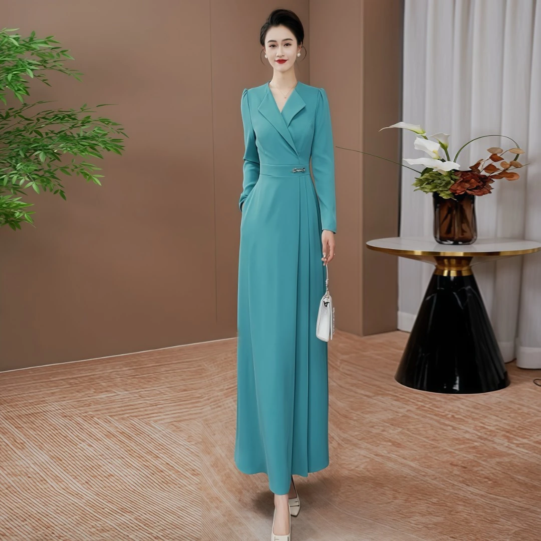 正式场合女装2025年秋款修身优雅收腰显瘦高贵时尚穿搭长裙0183
