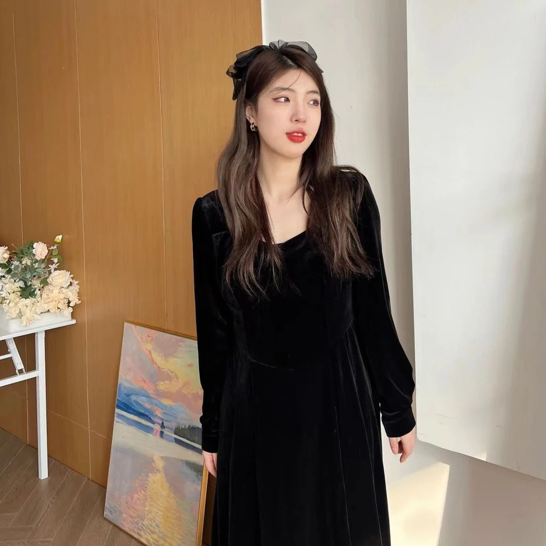 QC李潇洒【新年派对】微胖大码赫本风丝绒连衣裙ZY211N18