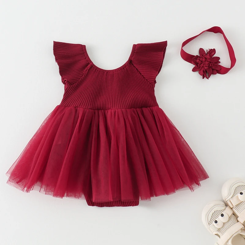 女宝宝夏季哈衣爬服公主满月礼服夏装小飞袖洋气韩版女童生日裙子
