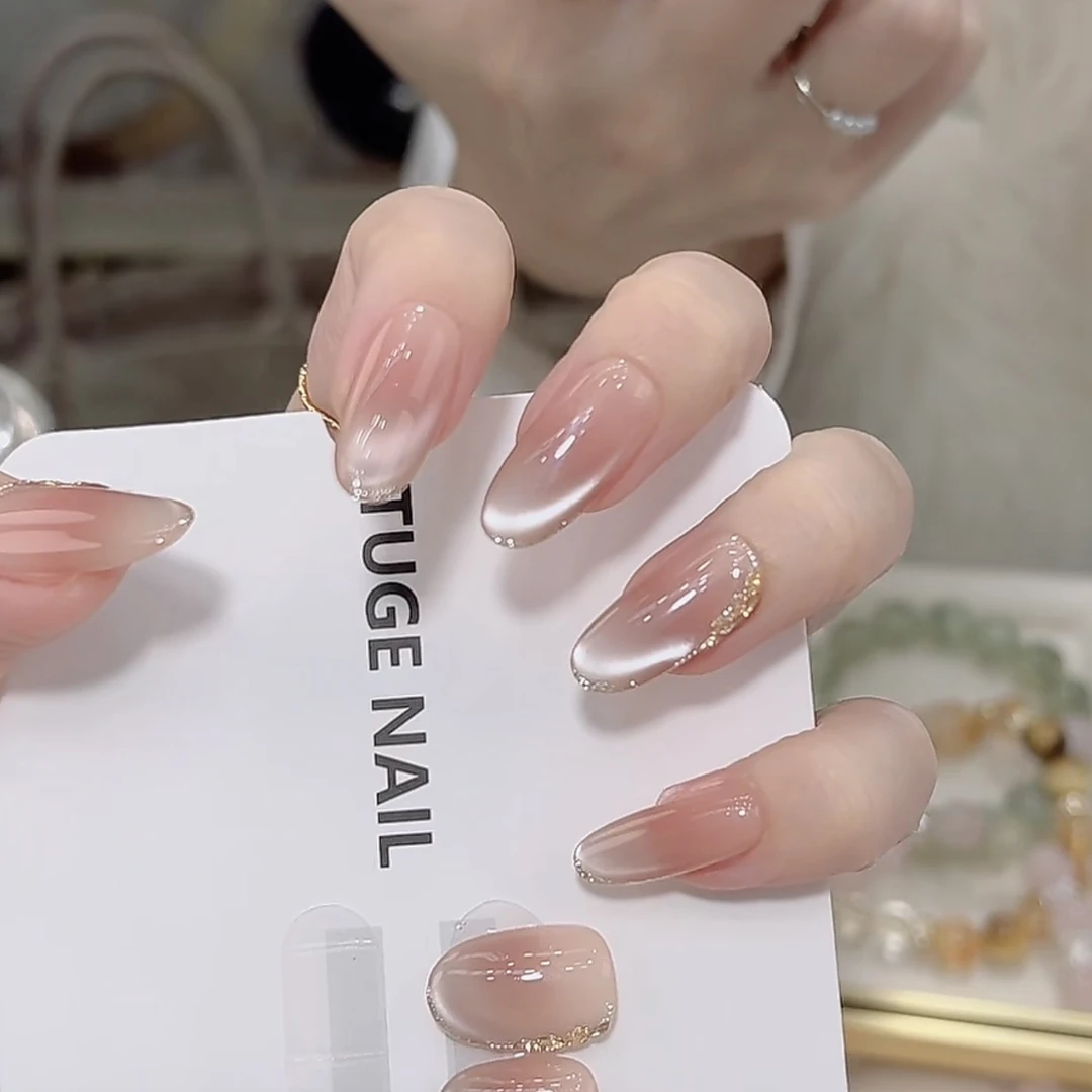 TugeNail “流光”春夏显白带钻猫眼纯欲手工椭圆穿戴甲TGY218