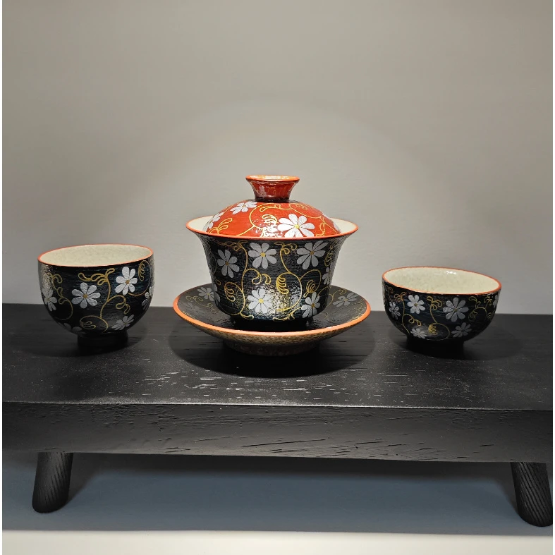 青墨盖碗+2杯 茶具套组 ZH-132