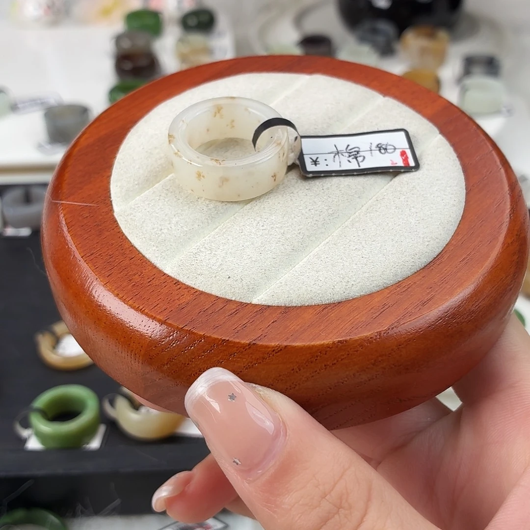 和田玉未镶嵌戒指Q17白桂花圆切内径17.0