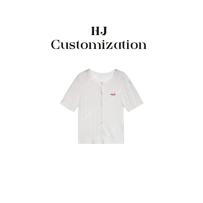 【 H·J 】“夏日旋律”刺绣麻花短袖针织开衫6302