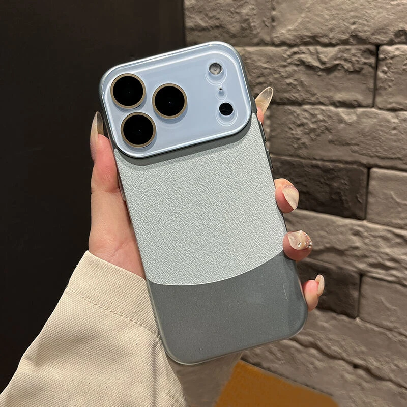 适用于苹果17promax手机壳素皮拼接自带镜头膜网红同款小众高级感