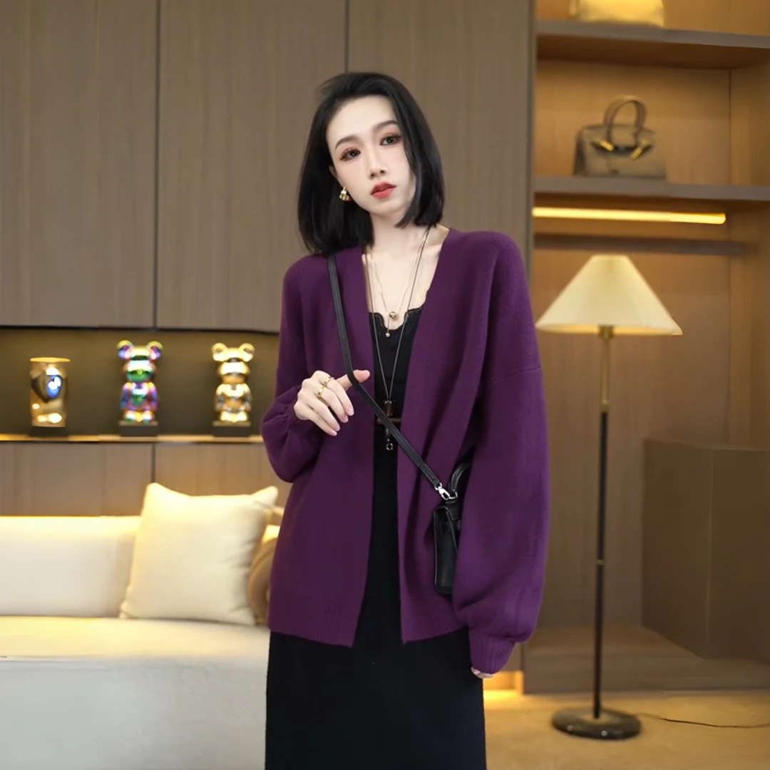 秋冬新款时尚洋气百搭女装毛衣外套高级感女装毛针织衫开衫7360