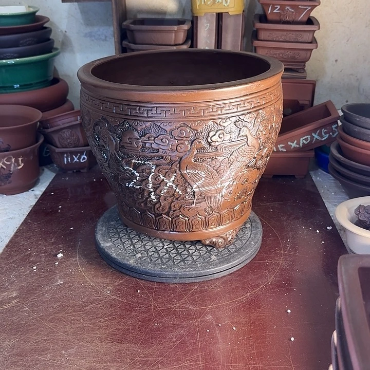 紫砂花盆，手工制作