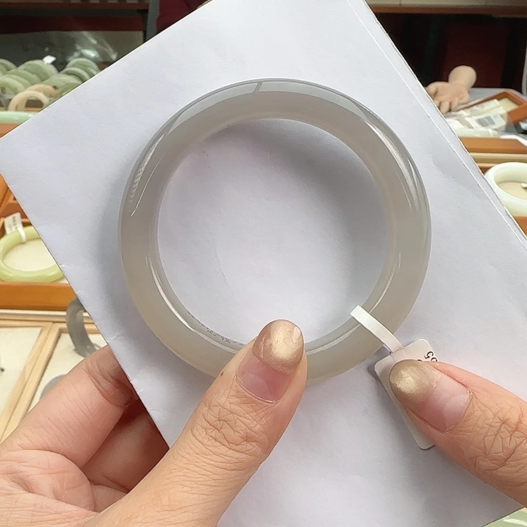 和田玉未镶嵌手镯冰胶润 藕紫双色微半山水正圈58-59特色精品大漏