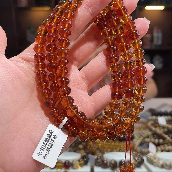 琥珀未镶嵌手链8m红