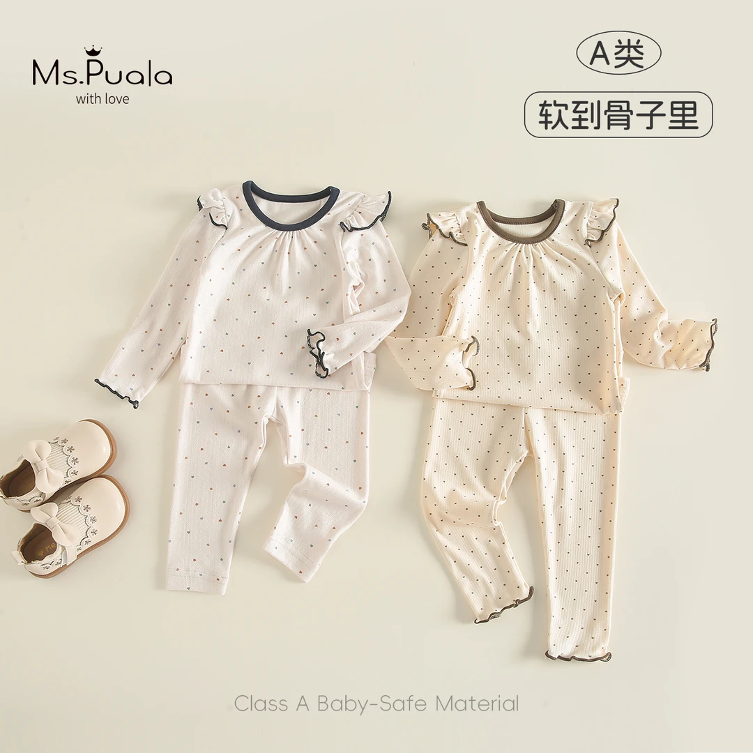 【MsPuala软到爆】童装婴幼儿女宝宝春秋柔和波点印花小飞袖两件套