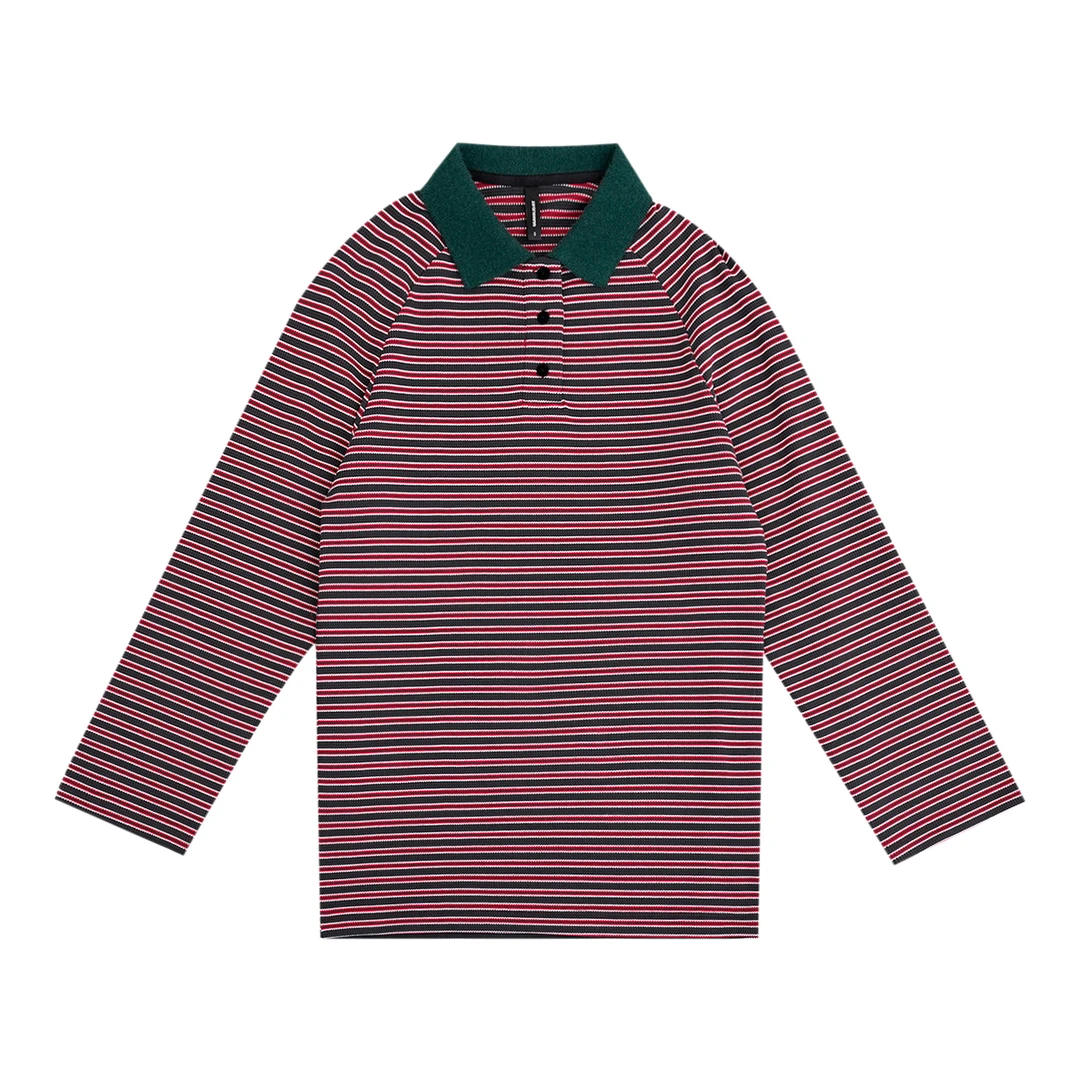 设计师原创时尚休闲宽松百搭长袖T恤上衣复古条纹POLO衫-161115