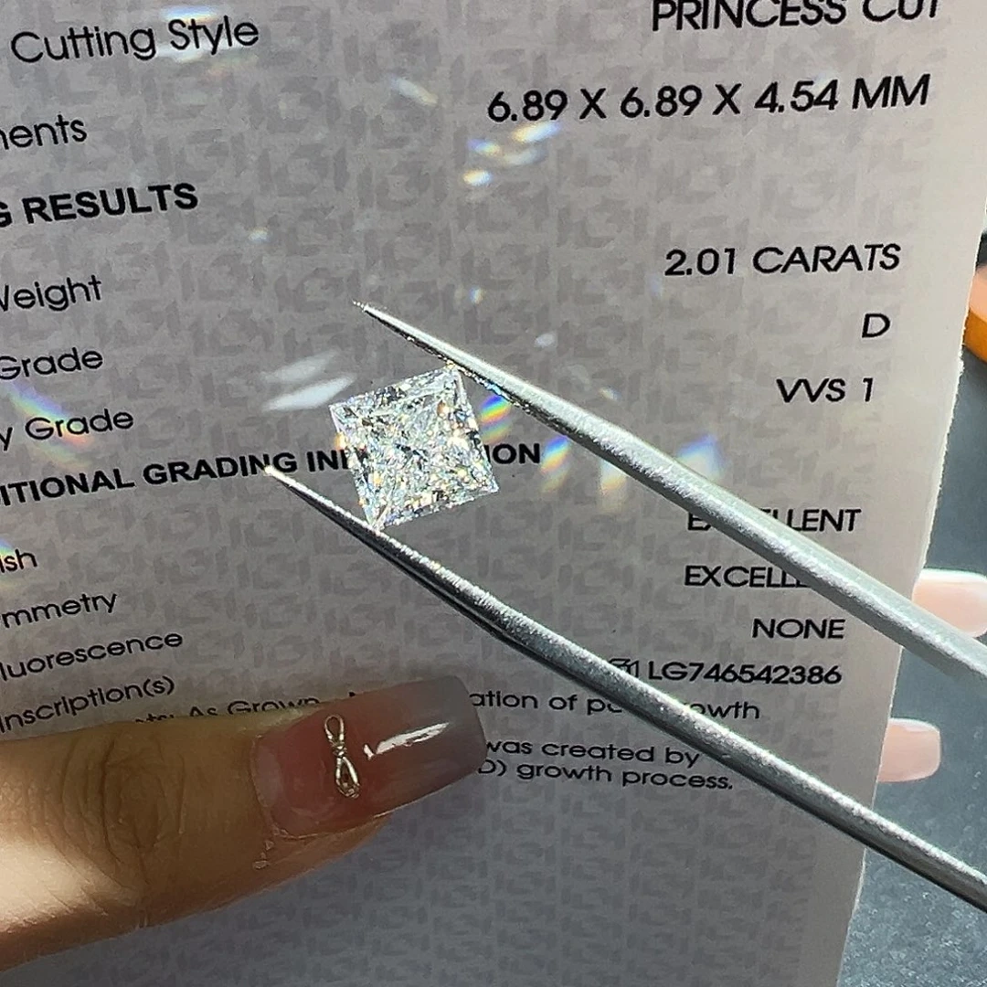 合成钻石裸石2.01ct公主方培育钻上海igi 顶参