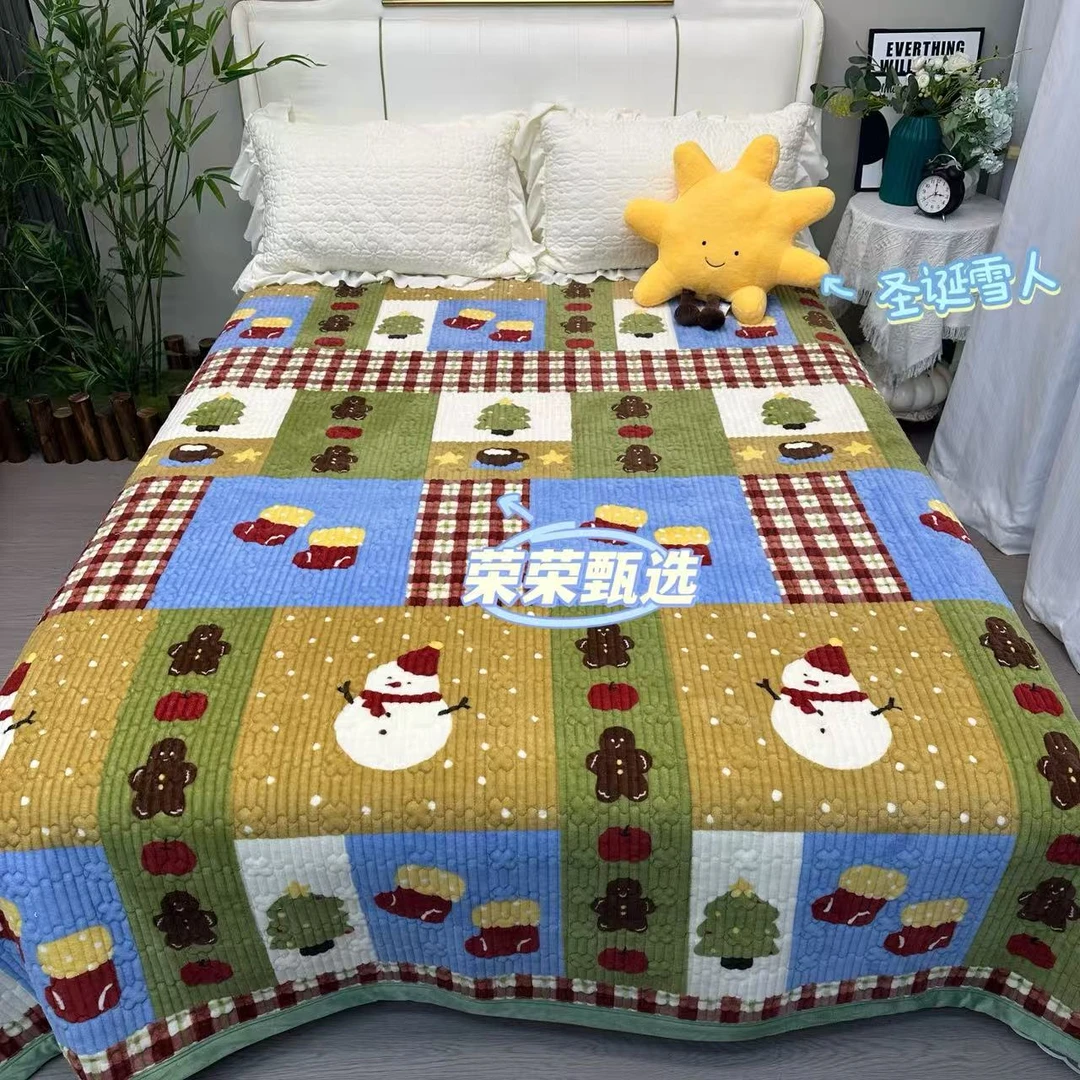圣诞雪人-高克重牛奶绒床盖【200*230】亲肤保暖舒适可机洗