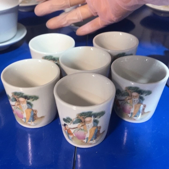 瓷片一厂寿星茶杯酒杯6个约50ml