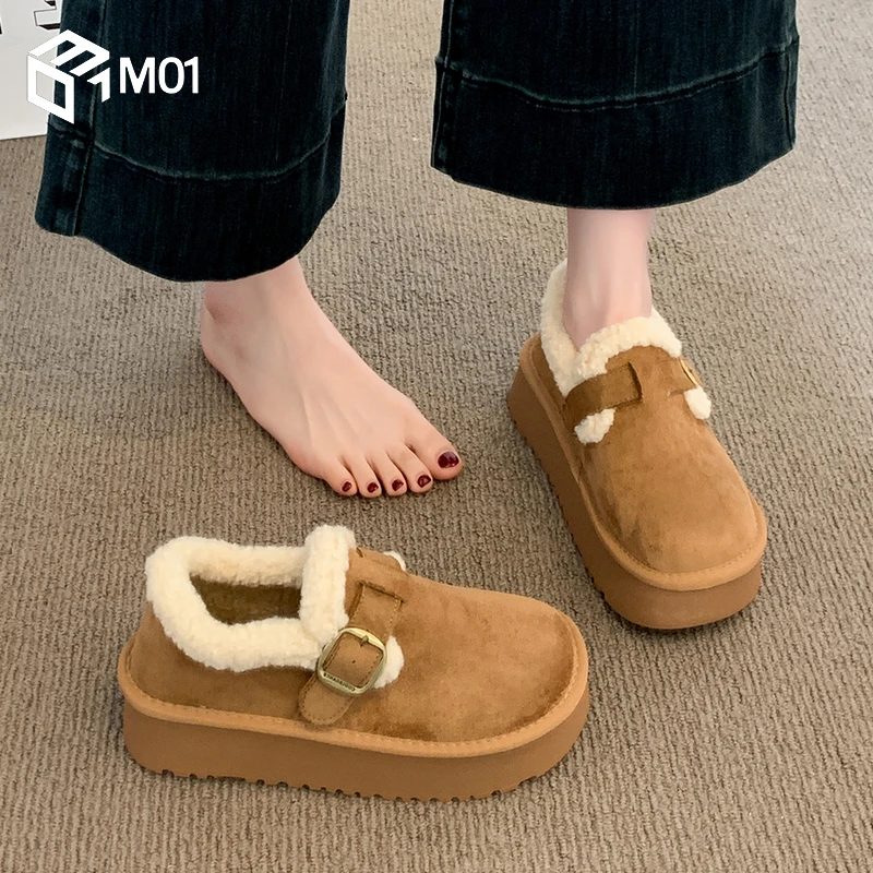 M01松糕厚底加绒乐福勃肯鞋女冬季新款雪地靴毛毛鞋东北大棉鞋子