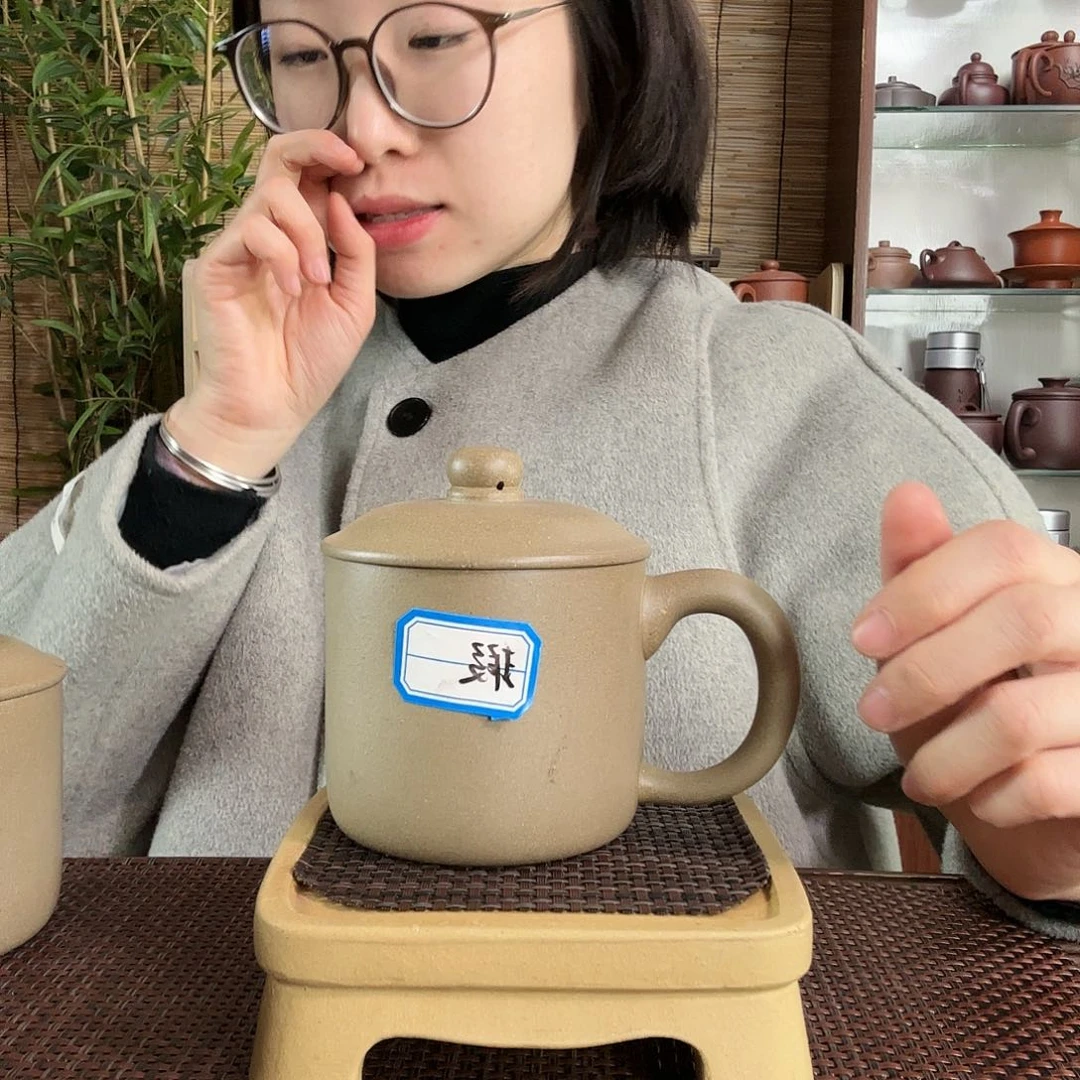 紫砂茶杯C**n青段小墩墩封釉办公杯没礼盒微瑕微瑕350CC