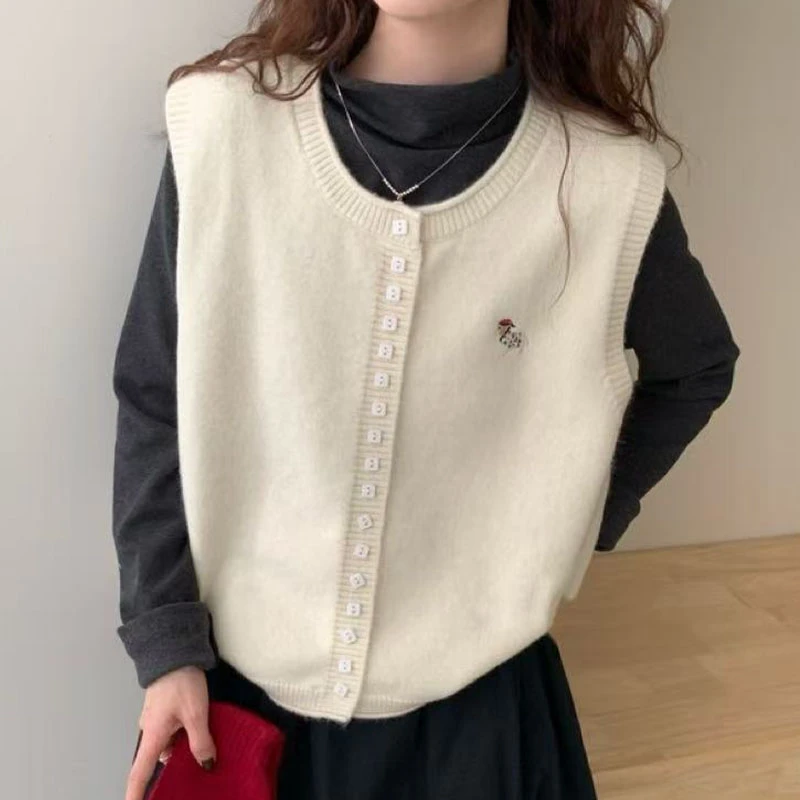 2025秋冬百搭时尚简约刺绣小狗开衫马甲针织衫