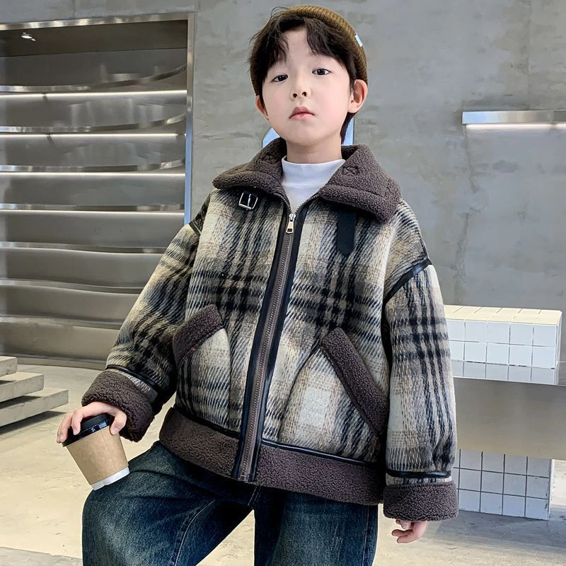 男童呢子大衣外套春秋款新款春季加绒加厚中大儿童男孩秋装上衣
