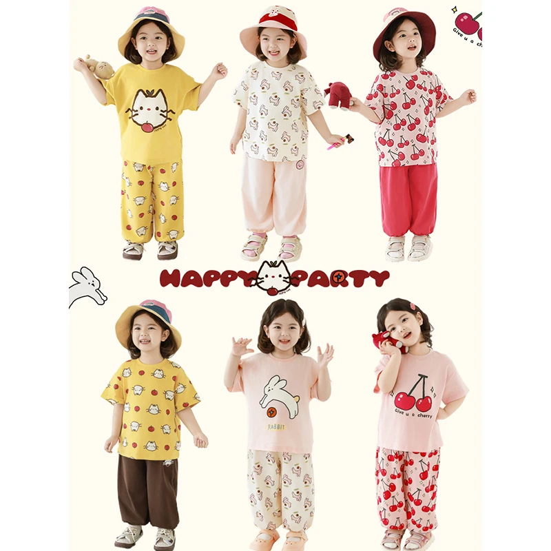 幼悠女童夏季卡通印花短袖T恤防蚊裤套装儿童森系服装品质童装潮