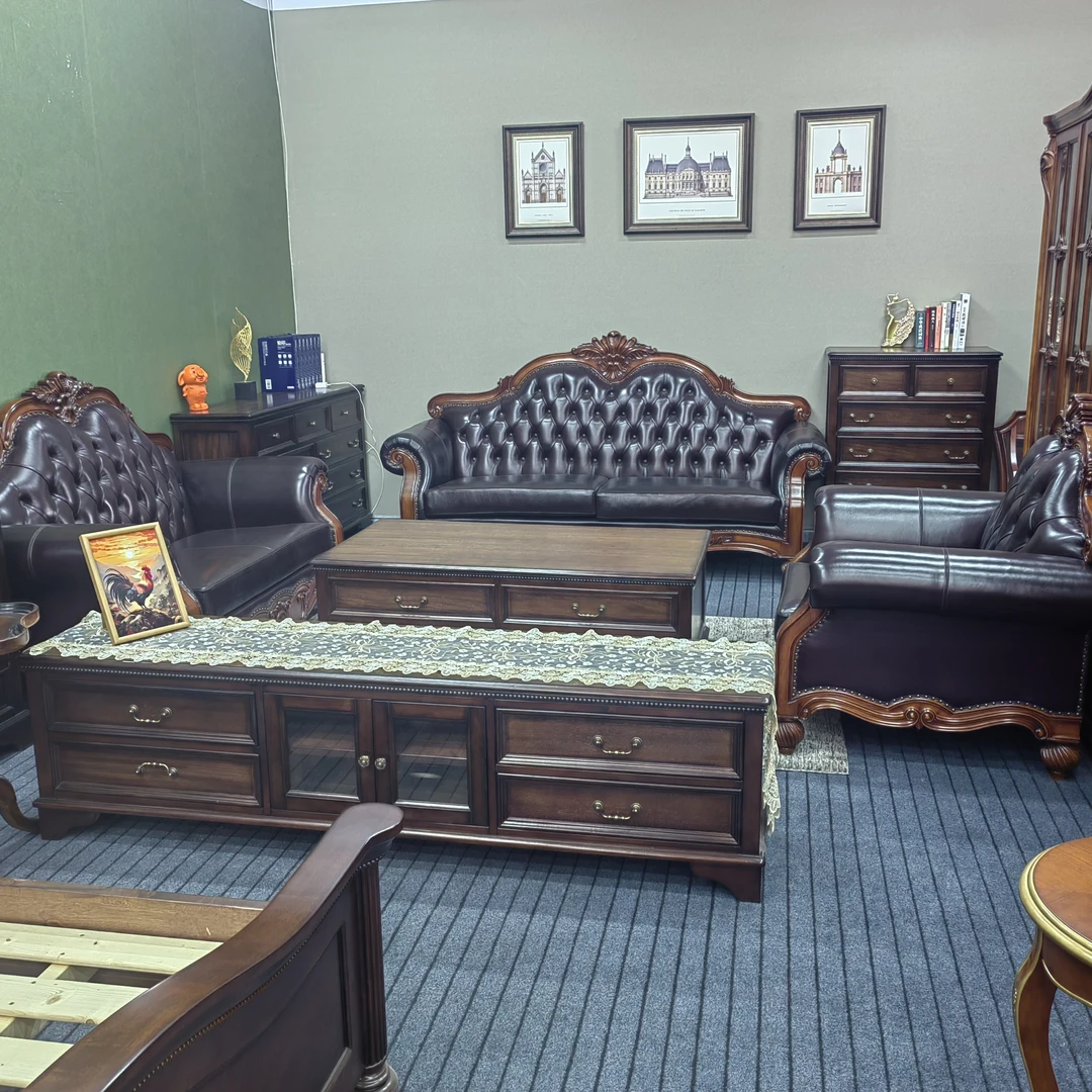 纯皮3+2+1沙发，纯实木框架，结实耐用性价比高客厅欧式复古奢华