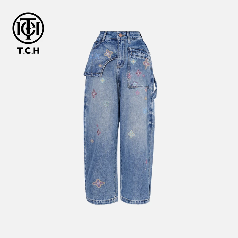 TCH私服烫钻工艺新时尚淑女百搭新潮流牛仔裤T75C20E5047轻奢tch