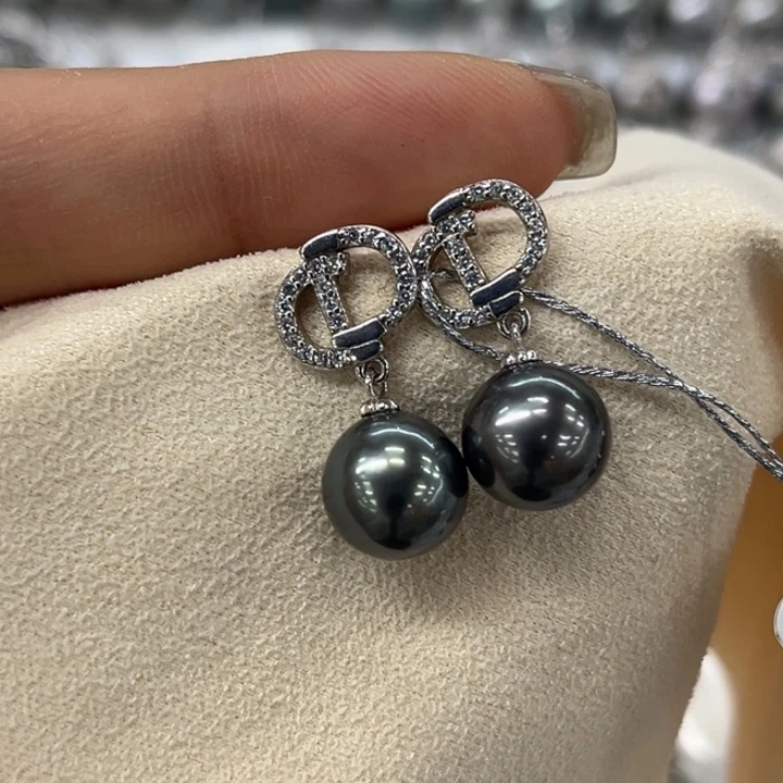 银S925镶嵌耳饰海水珍珠9-10mm