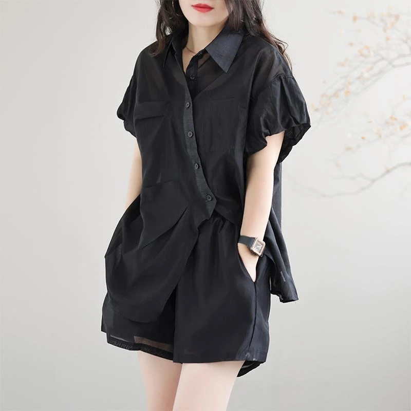 霖优复古文艺女装2025夏季新款小众个性宽松高级感衬衫裤子两件套