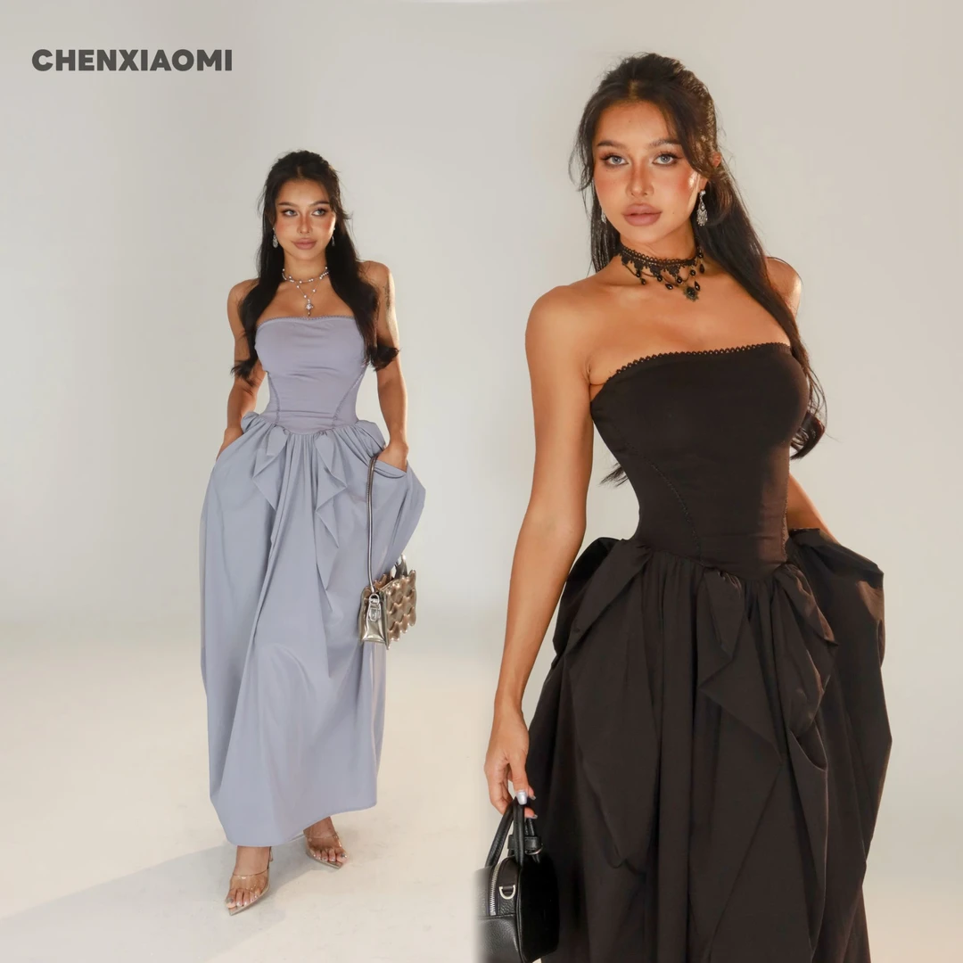 【蜜蜜家】鸢尾呢喃 欧美辣妹带固定胸垫格陵兰裙2.0长裙 25/Y661