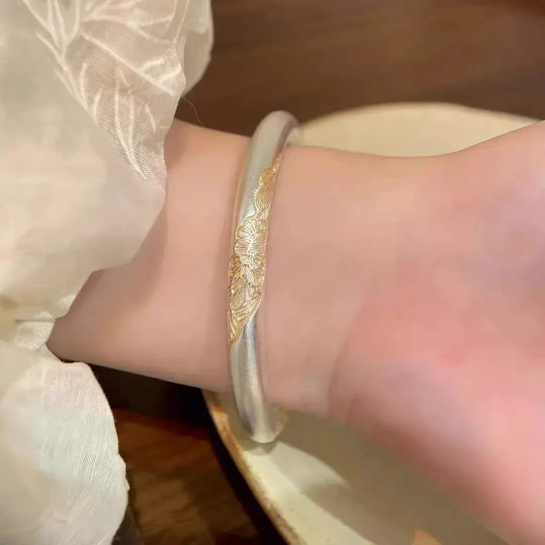 足银手镯 闭口繁花金枝玉叶9999手镯