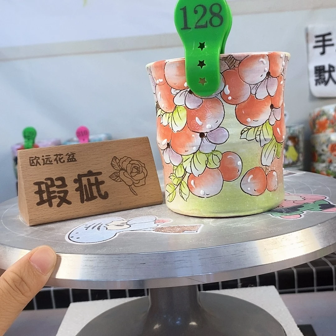 紫砂花盆红陶手绘花盆