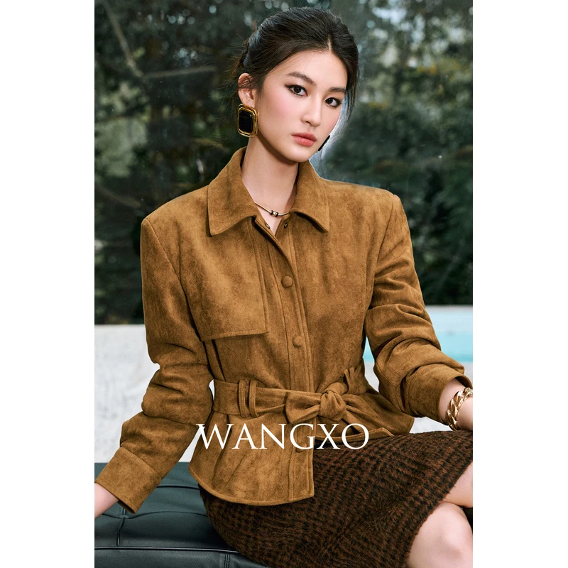 WANGXO 复古麂皮绒短款白鸭绒羽绒服  2531305W