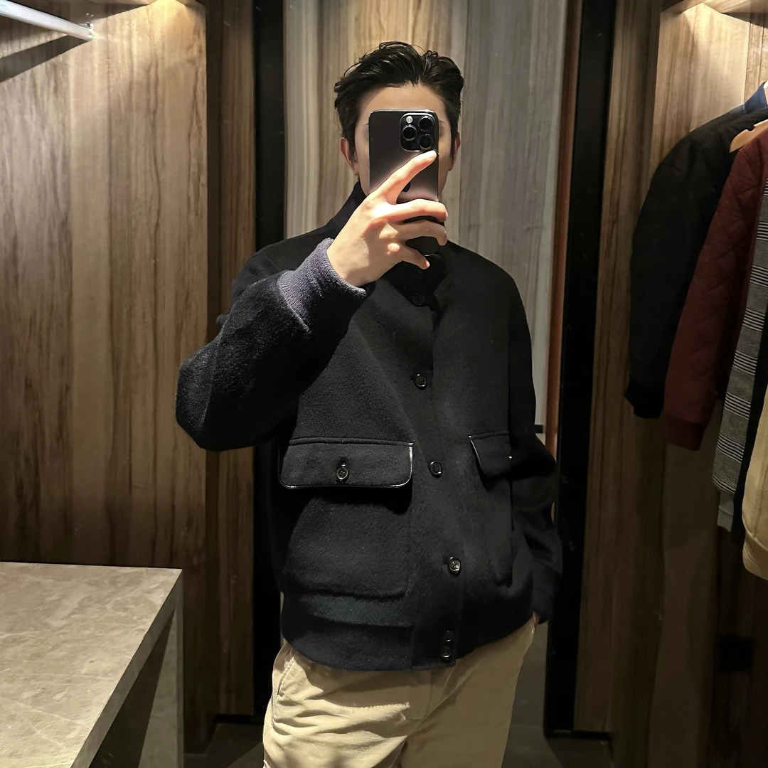 YFAN-T*DS 双面羊毛山羊绒立领呢子大衣A1飞行员夹克老钱风