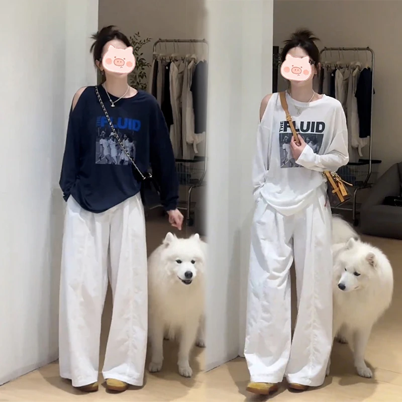 韩系慵懒风气质修身印花上衣2025年夏季新款舒适百搭休闲裤套装女