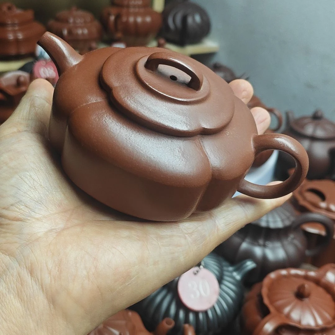 宜兴紫砂壶筋纹器半手工制作赵庄朱泥容量一佰伍十CC