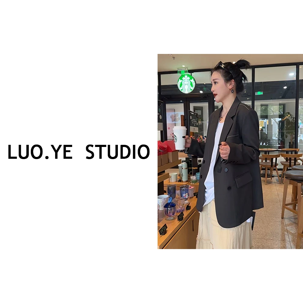 罗爷 · 【东方瑞秋】灰色欧货明线西装外套女2025春装新款西服上衣