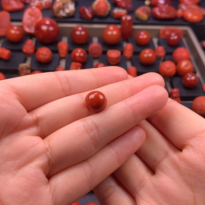 南红玛瑙未镶嵌火焰纹圆珠单珠11MM