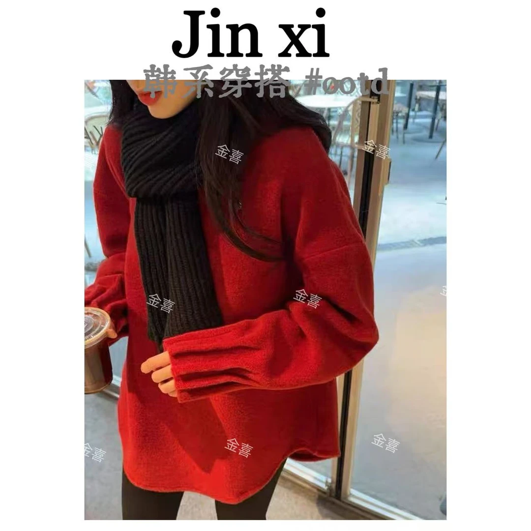 【首尔的冬天】金喜家韩国单-韩版设计灯笼袖风琴褶冬季圆领上衣