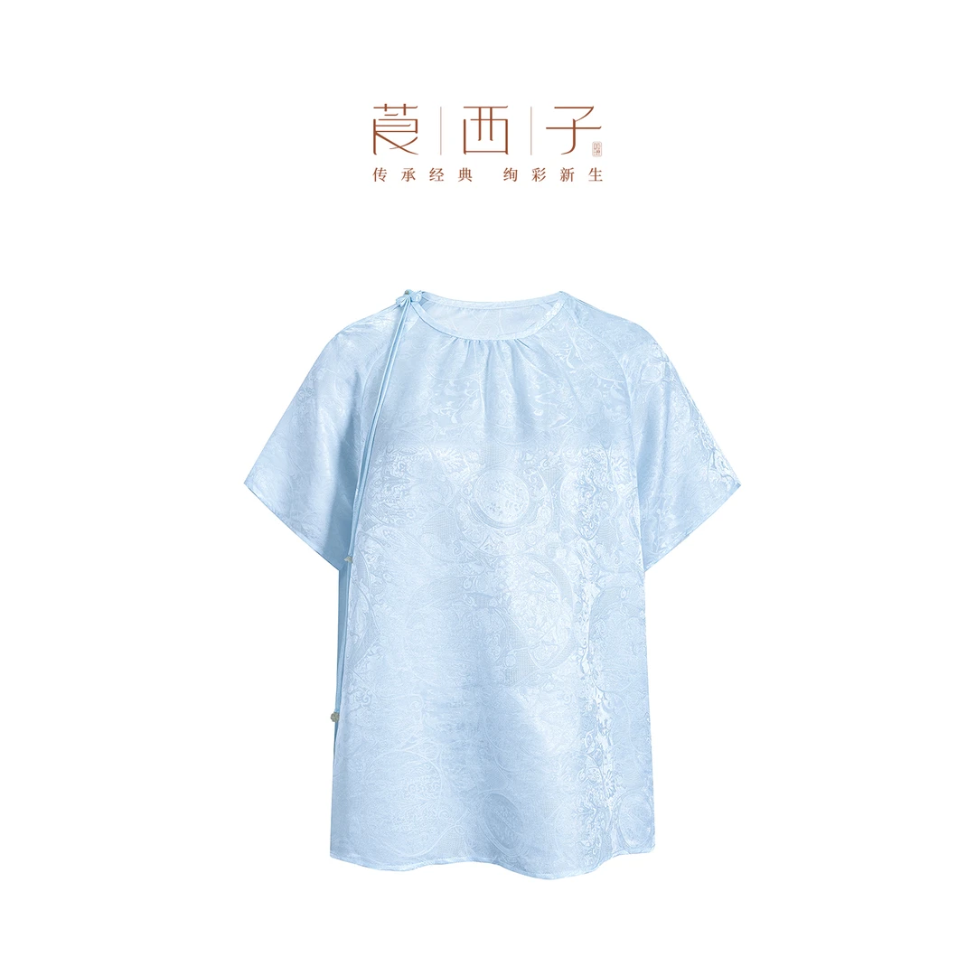 【釉染】夏季纯色禅意气质女装简约短袖小衫时尚圆领复古小众上衣