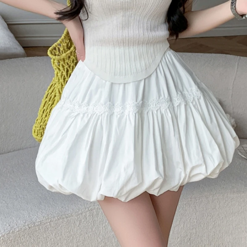 半身裙女2025夏新款时尚百搭泡泡灯笼伞裙松紧腰高腰a字花苞短裙