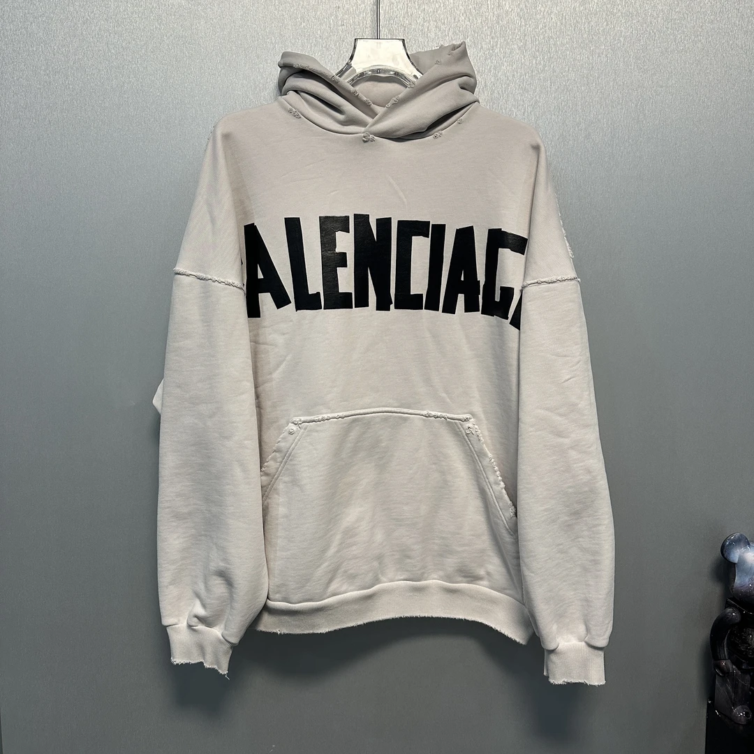99新 Balenciaga/巴黎世家 美纹纸胶带印花连帽卫衣 2码 251503