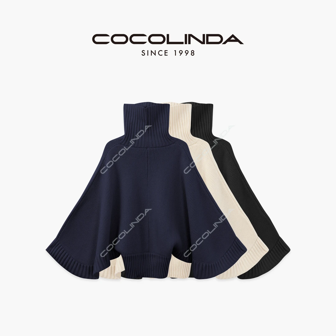 COCOLINDA| 绵羊毛双支加厚元宝针高领蝴蝶斗篷外套S5252 北海道